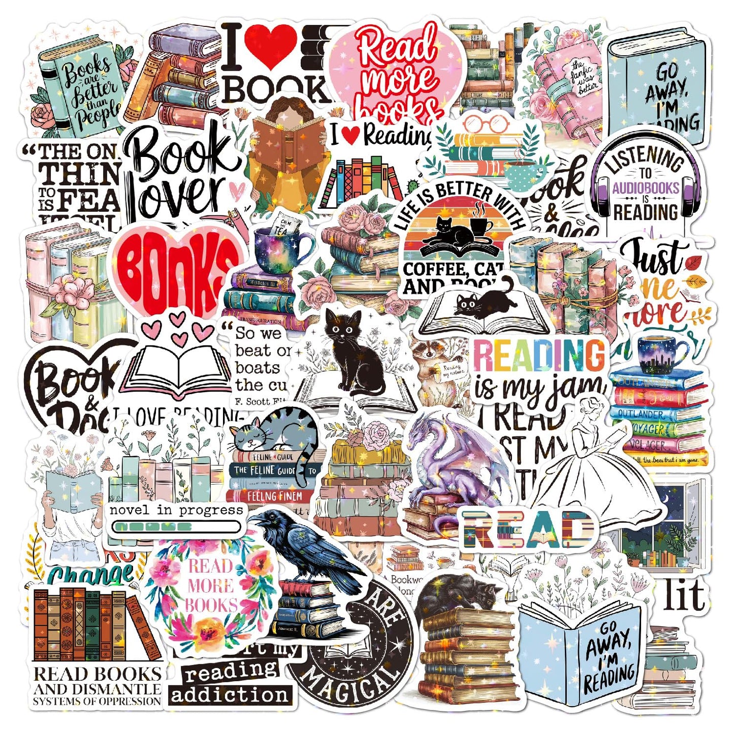 Glitter Book Reading Stickers for Adults, 50 Pieces