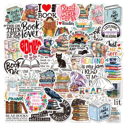 Glitter Book Reading Stickers for Adults, 50 Pieces