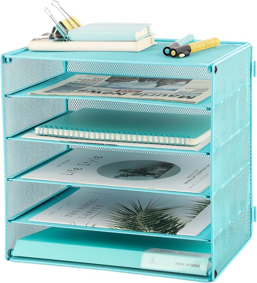 5 Slot Mesh Desk Organizer Tray for Files and Mail