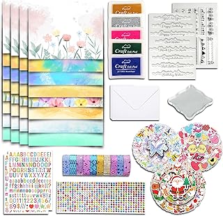 Card Making Kit with 32 Blank Cards and Reusable Stamps