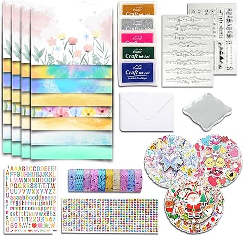 Card Making Kit with 32 Blank Cards and Reusable Stamps