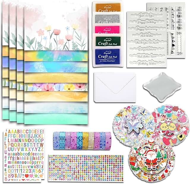 Card Making Kit with 32 Blank Cards and Reusable Stamps