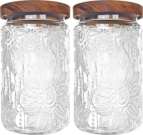 Large 35oz Glass Storage Jars with Wood Lids, Set of 2