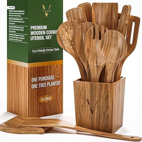 12-Piece Wooden Kitchen Utensil Set with Holder