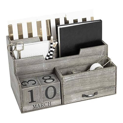 Dark Wooden Two-Tier Mail Organizer with Calendar