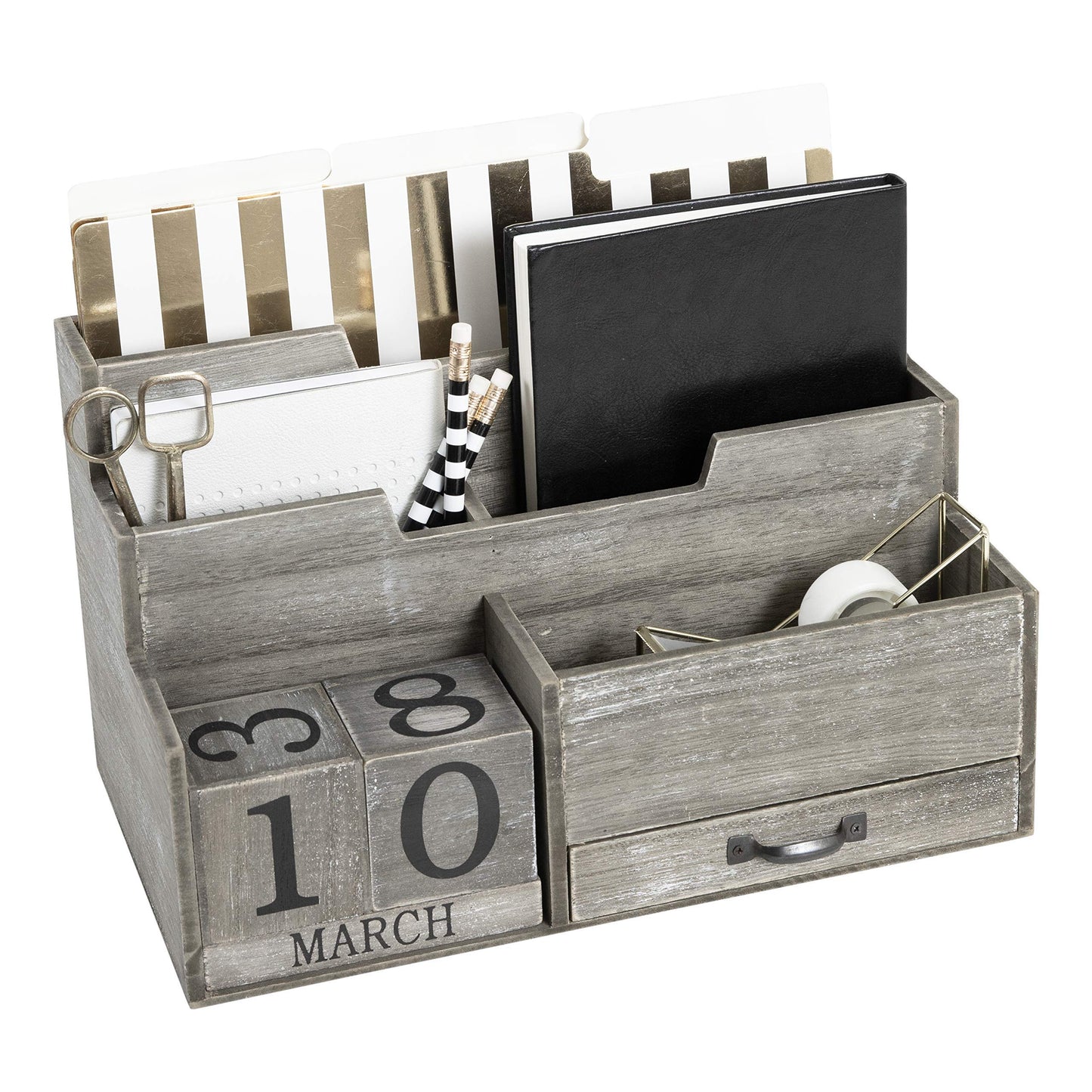 Dark Wooden Two-Tier Mail Organizer with Calendar