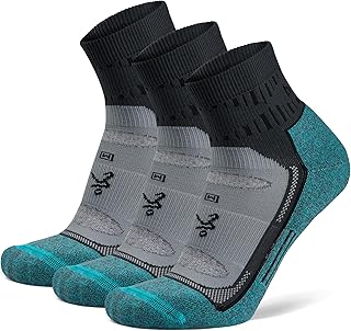 Performance Quarter Running Socks for Men and Women, X-Large, Grey/Blue (3 Pairs)