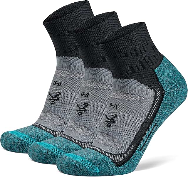 Performance Quarter Running Socks for Men and Women, X-Large, Grey/Blue (3 Pairs)
