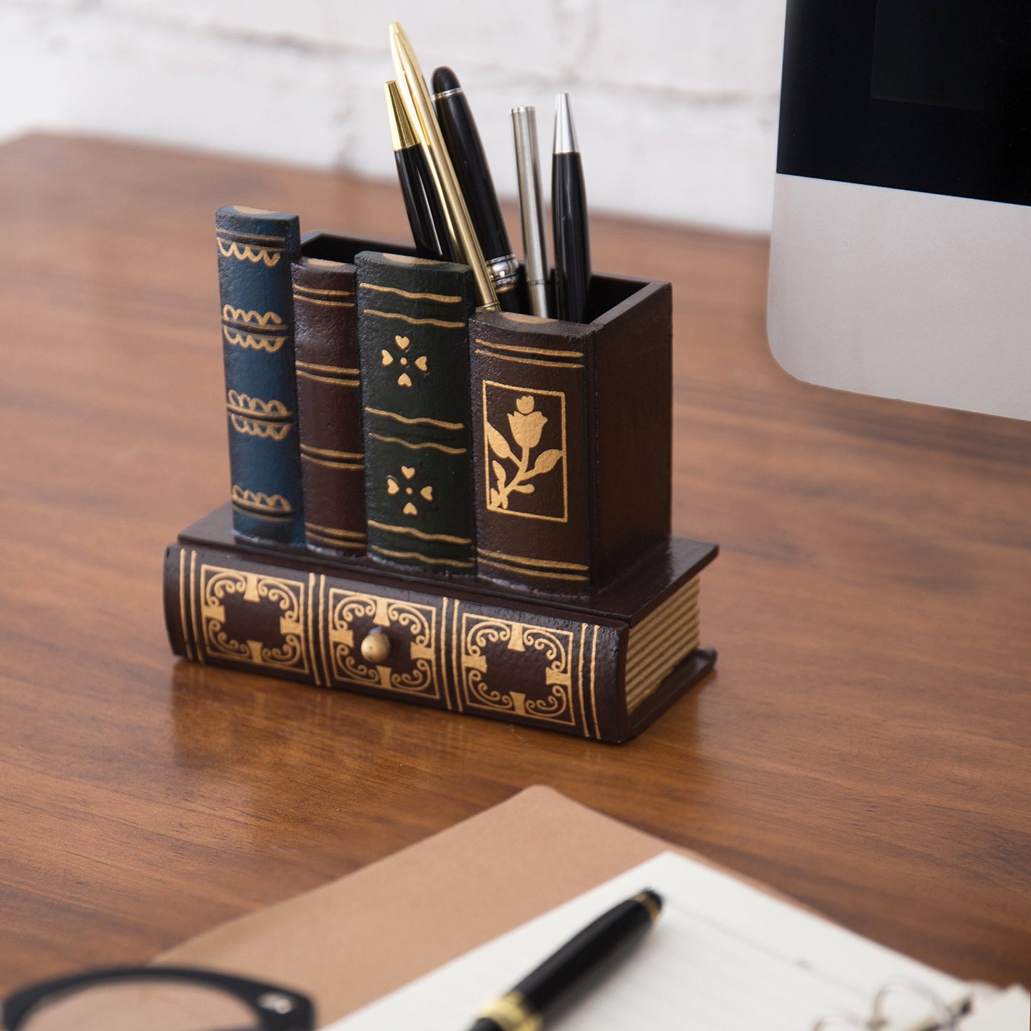 Decorative Desk Organizer with Drawer and Book Design