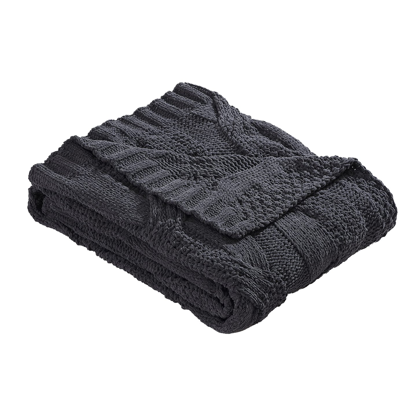 Throw Blanket Soft Cable Knit Home Dcor, All Season Bedding, 50 x 60, Solid Black