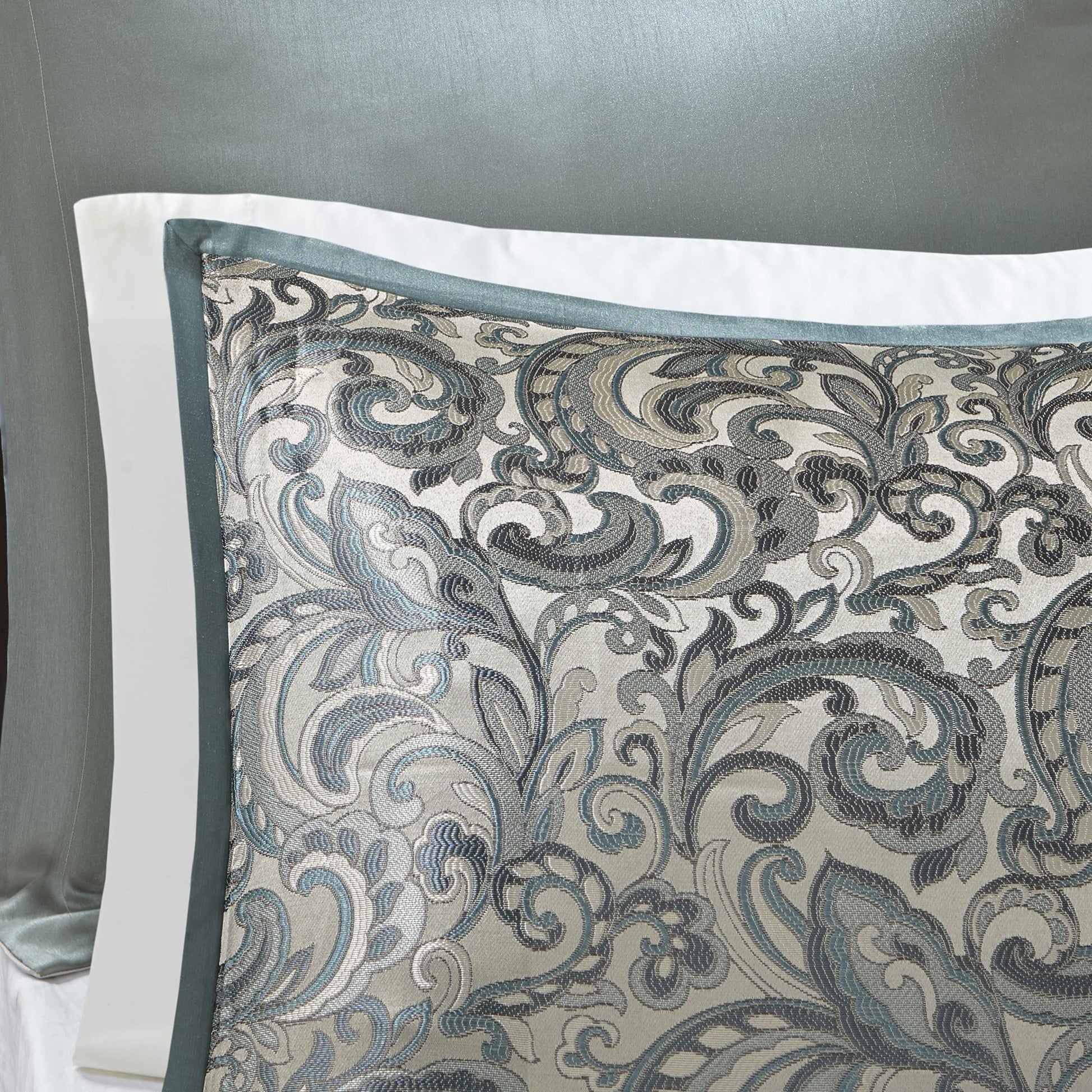 Essentials Brystol 24 Piece Room in a Bag Faux Silk Comforter Jacquard Paisley Design Matching Curtains Down Alternative Hypoaller ic All Season Bedding-Set, Queen 90 in x 90 in), Teal