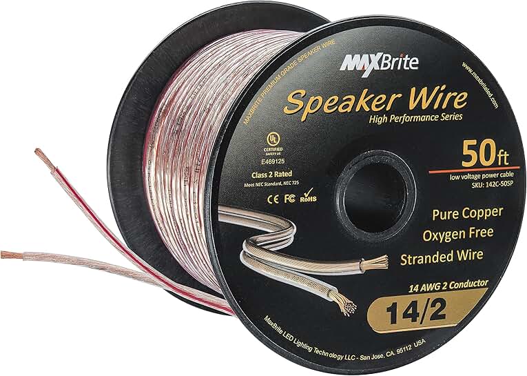 50 ft. 14 Gauge Pure Copper Speaker Wire