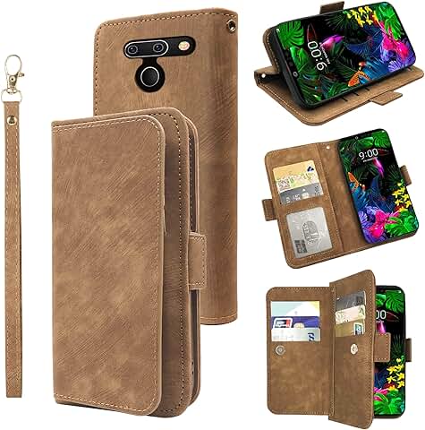 Leather Wallet Case with Wrist Strap for G8 ThinQ