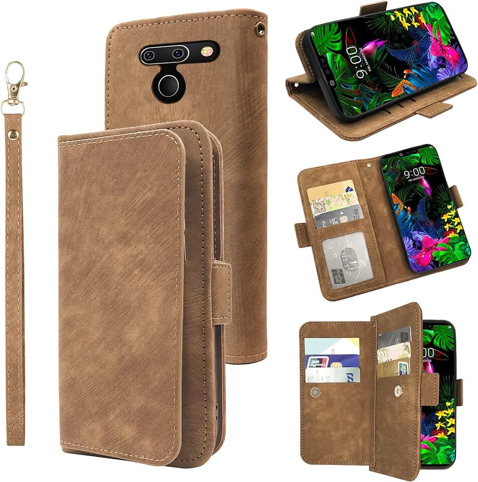 Leather Wallet Case with Wrist Strap for G8 ThinQ