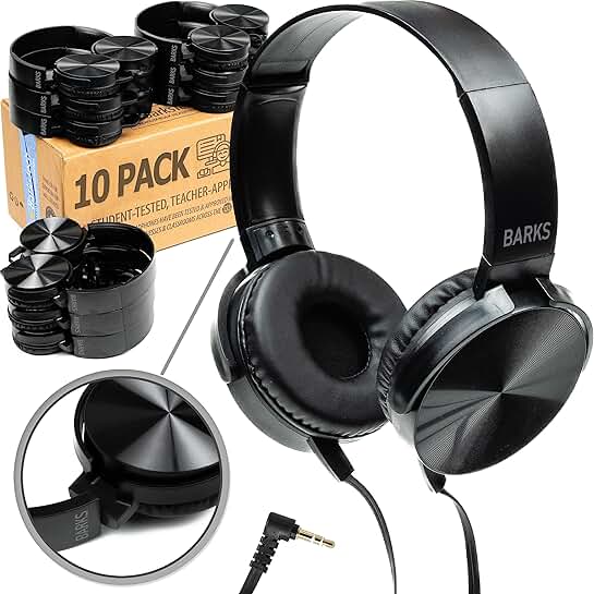 10 Pack On-Ear Classroom Headphones for Students