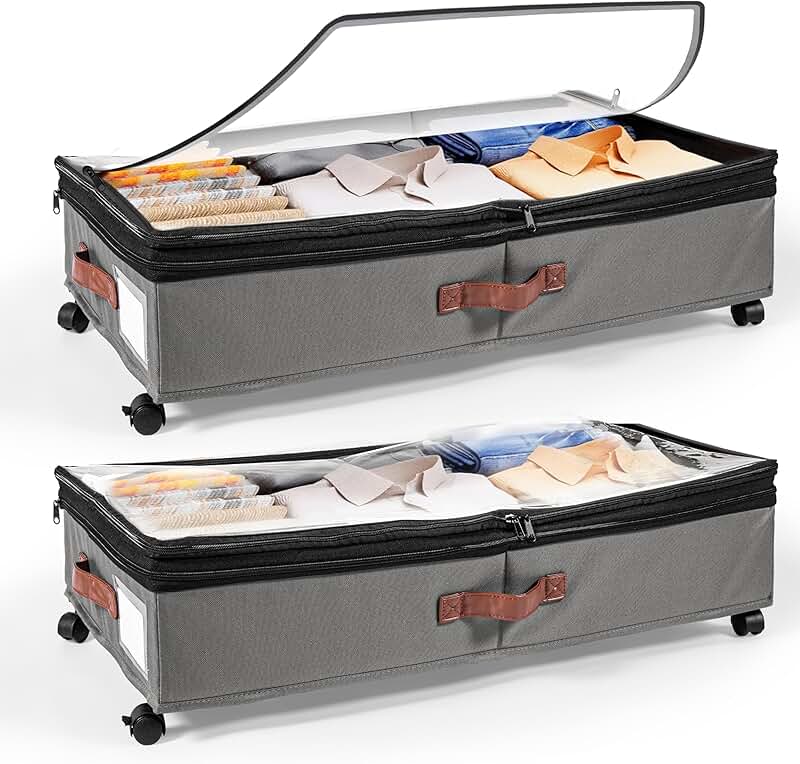 2 Large Under Bed Storage Bins with Lid and Dividers