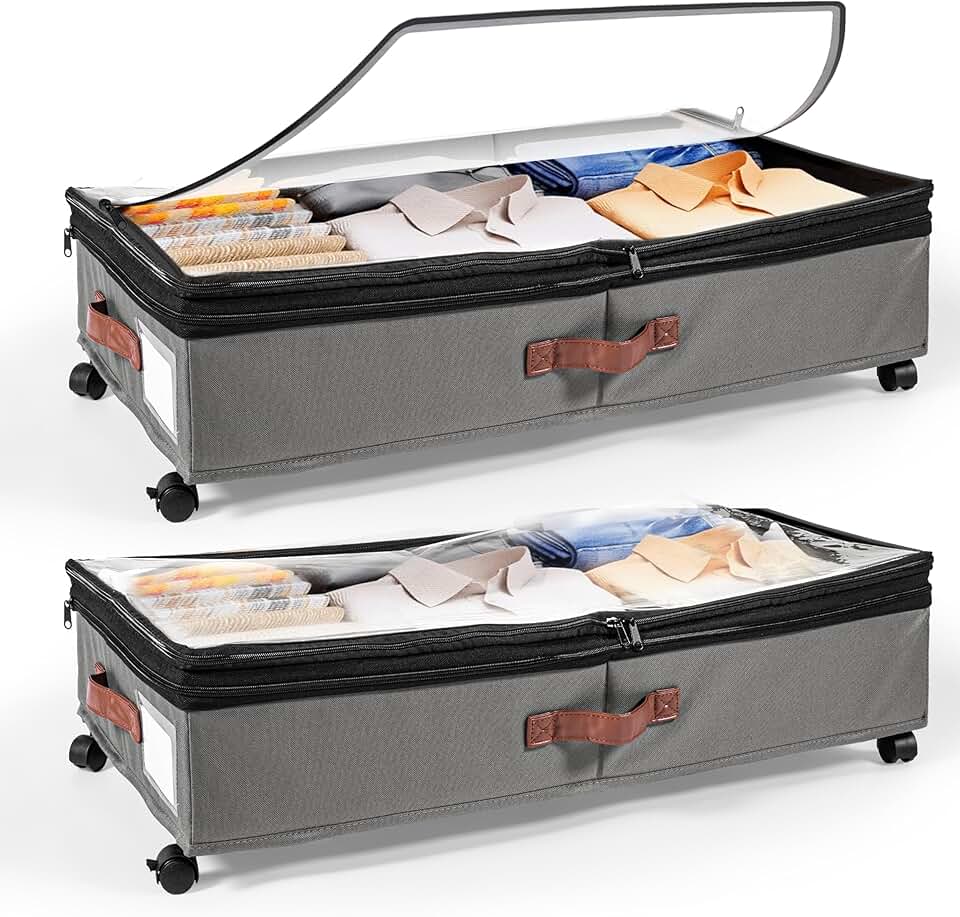2 Large Under Bed Storage Bins with Lid and Dividers