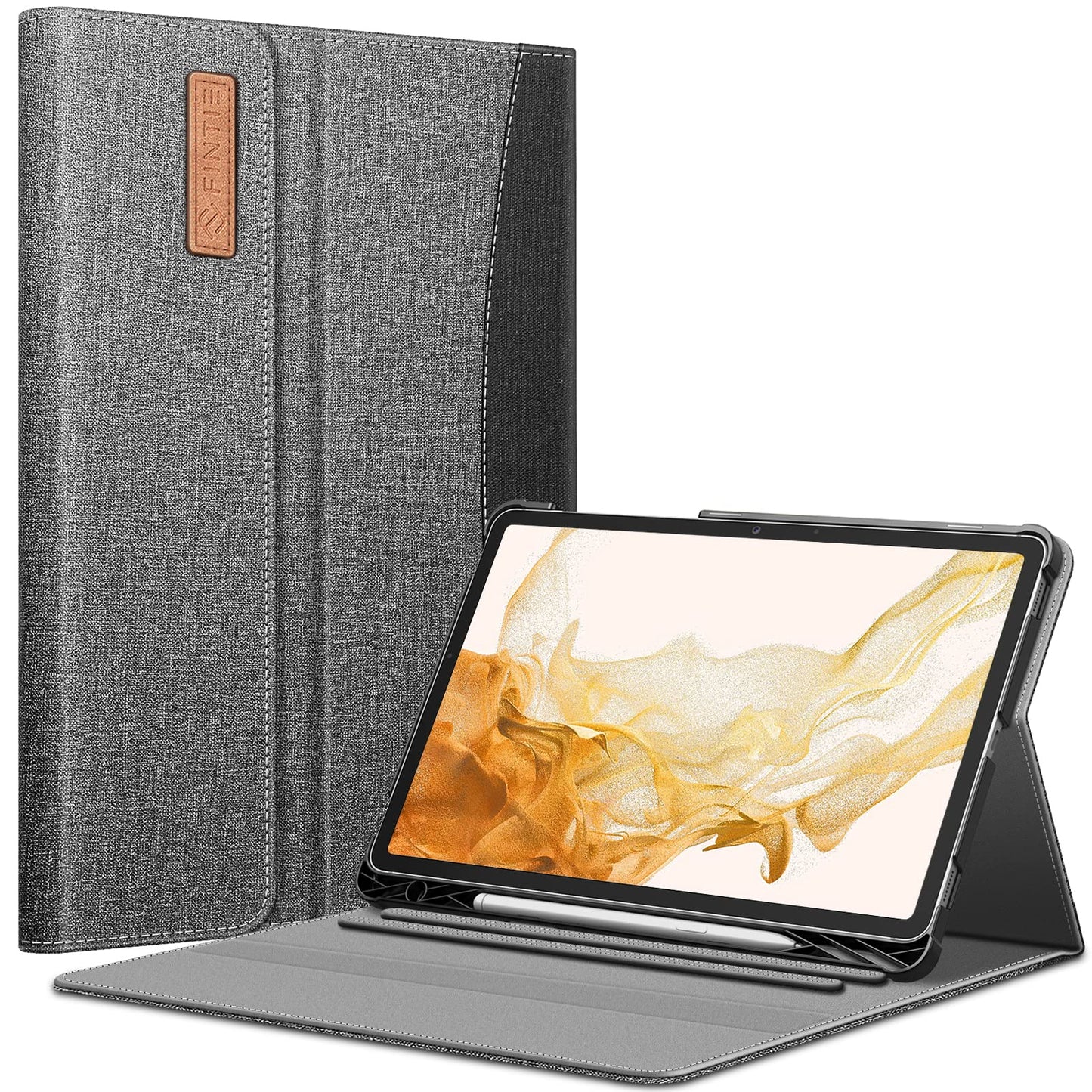Case for Samsung Galaxy Tab S8 Plus 2022/S7 FE 2021/S7 Plus 2020 12.4 inch with S Pen Holder, Multiple Angle Portfolio Cover with Pocket Auto Sleep/Wake, Gray