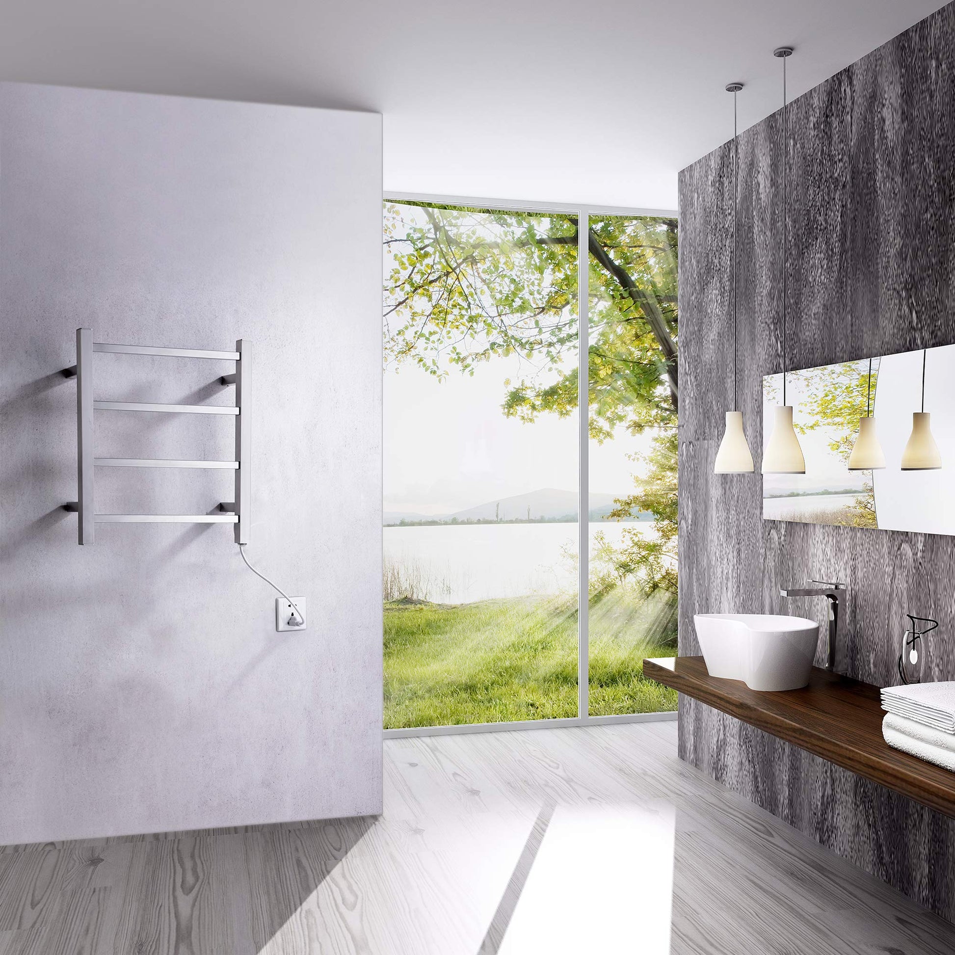 Magnus 4-Bar Wall Mounted Towel Warmer in Brushed Nickel  Energy Efficient 35W Electric Plug in Heated Towel Rack for Bathroom  Stainless Steel Towel Heater Rail Quick Towel Dryer  TW-AZ016BN