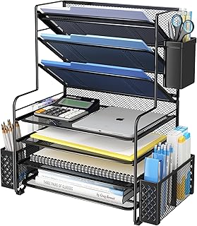 7-Tier Desk File Organizer with Pen Holder and Basket