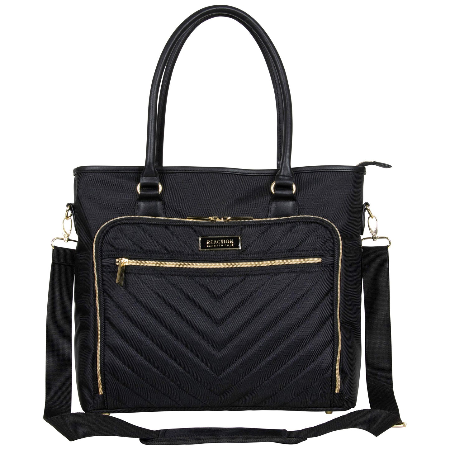 Chelsea Quilted Chevron 15" Laptop & Tablet Business Tote With Removeable Shoulder Strap, Black