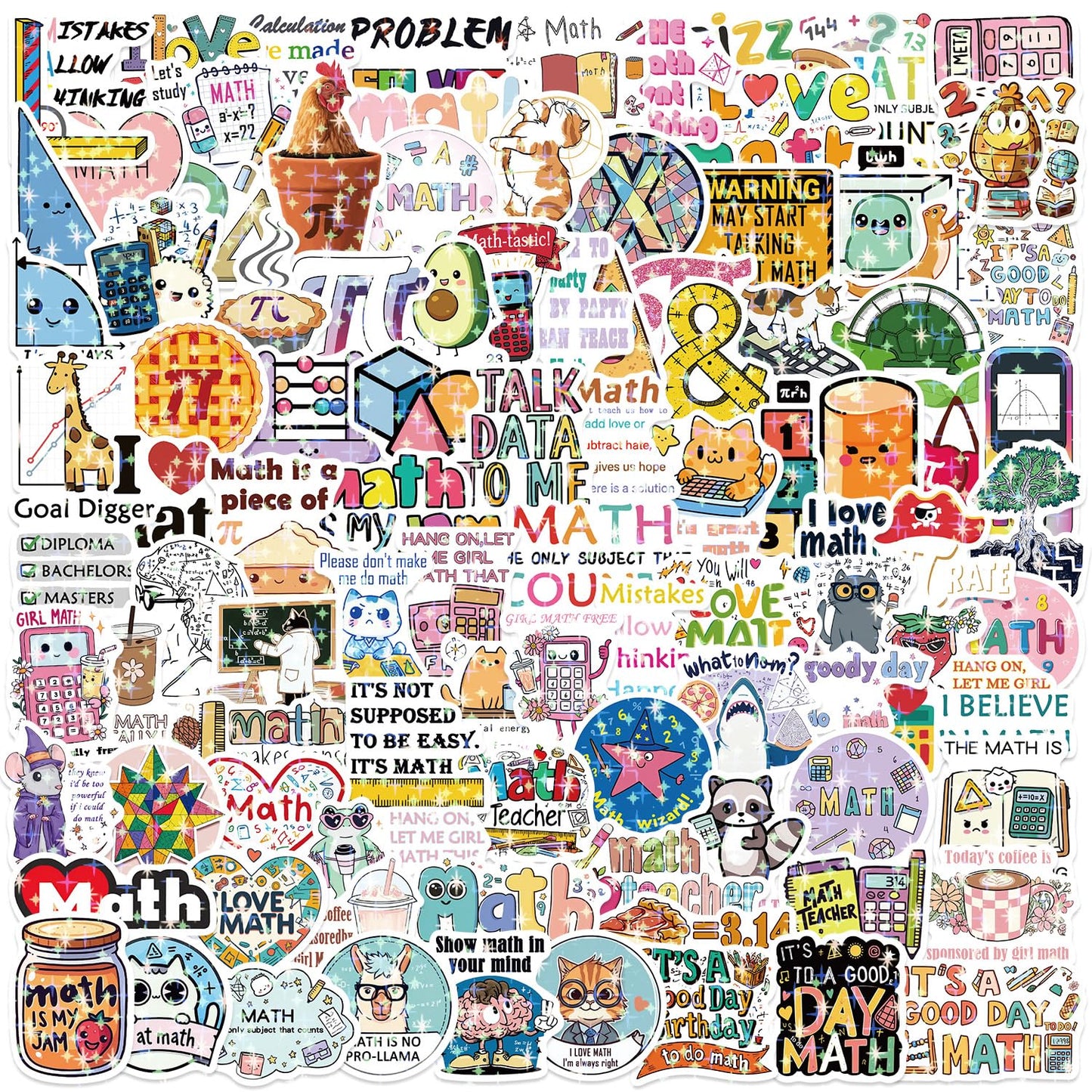 100 Holographic Math Stickers for Students and Teachers