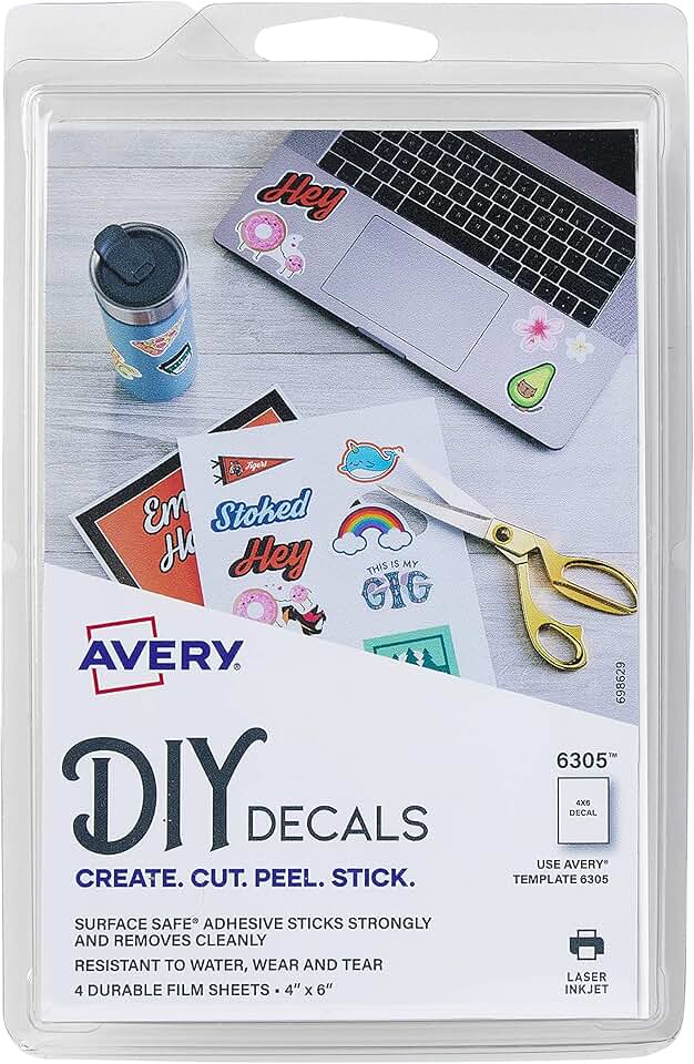 Surface Safe Printable Decal Stickers, 4x6, Water & Tear Resistant, 4 Labels