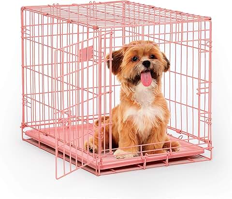 Pink 24-Inch Folding Dog Crate with Leak-Proof Pan