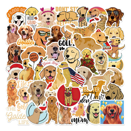 50 Waterproof Golden Retriever Stickers Pack