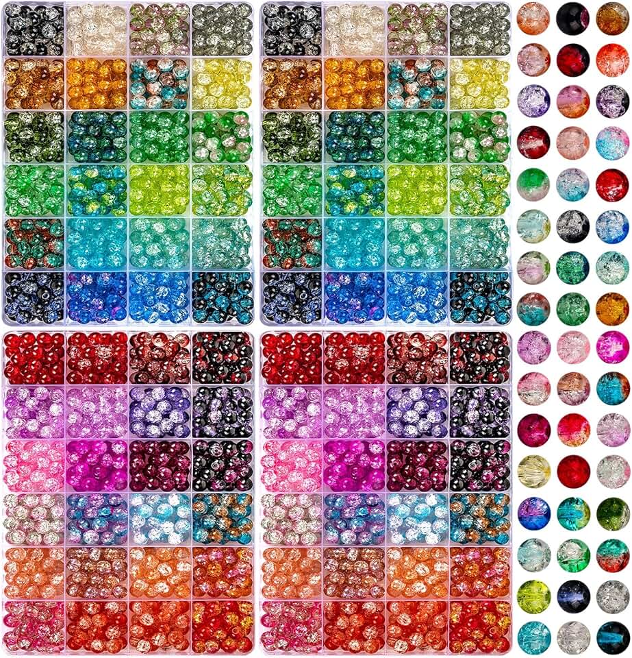 2400 8mm Glass Beads in 48 Colors for Jewelry and Crafts