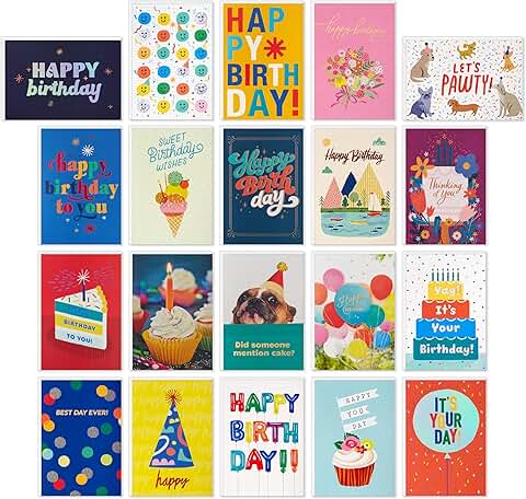 Assorted Birthday Cards with Envelopes, 20 Pack