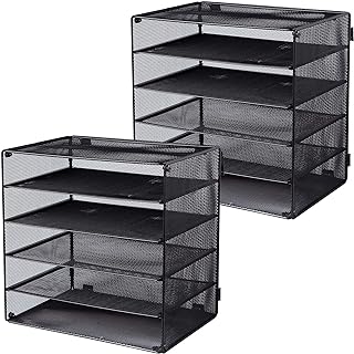 5 Slot Mesh Desk Organizer Tray, Black, 2 Pack