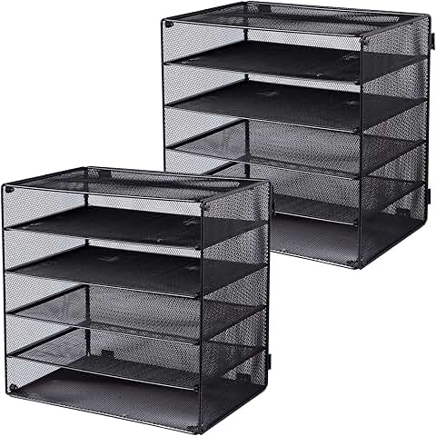 5 Slot Mesh Desk Organizer Tray, Black, 2 Pack