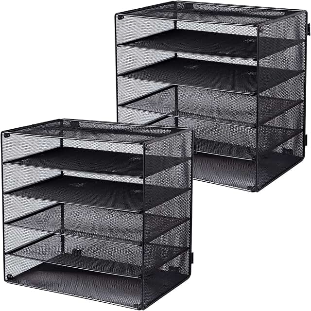 5 Slot Mesh Desk Organizer Tray, Black, 2 Pack