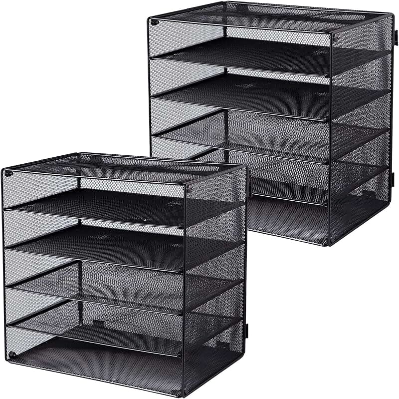 5 Slot Mesh Desk Organizer Tray, Black, 2 Pack