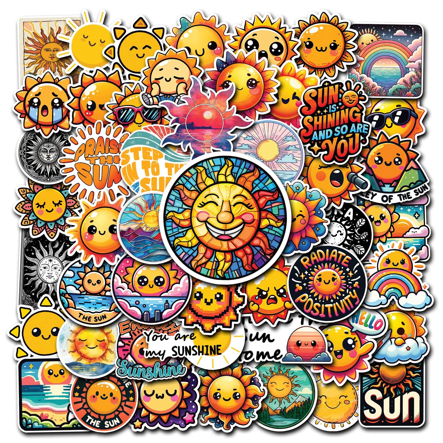 50 Cartoon Sun Stickers for Kids and Teens