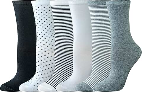 Six Pairs of Cotton Crew Socks for Women