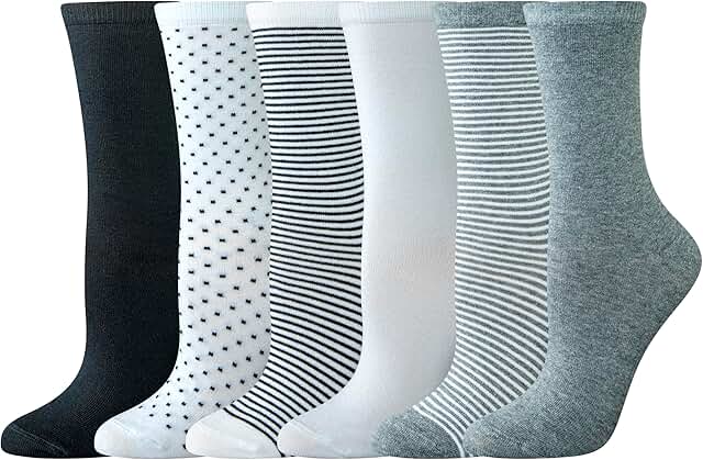 Six Pairs of Cotton Crew Socks for Women