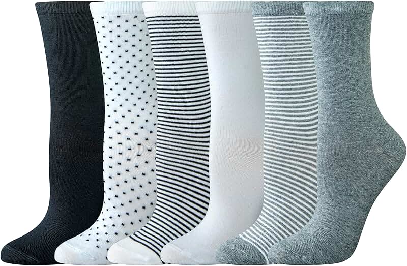 Six Pairs of Cotton Crew Socks for Women