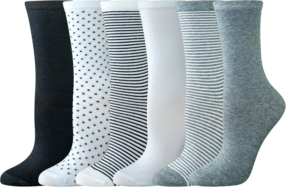 Six Pairs of Cotton Crew Socks for Women