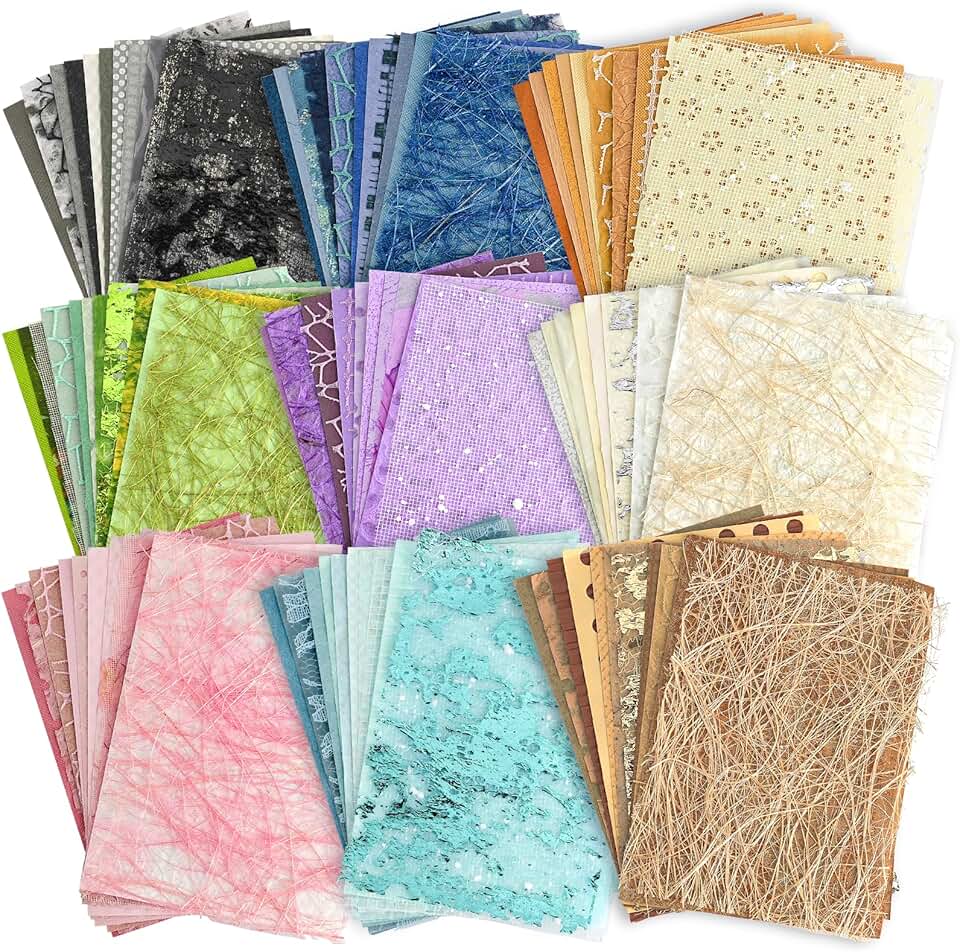 Set of 108 textured scrapbook papers and mesh fabric, 9 assorted packs