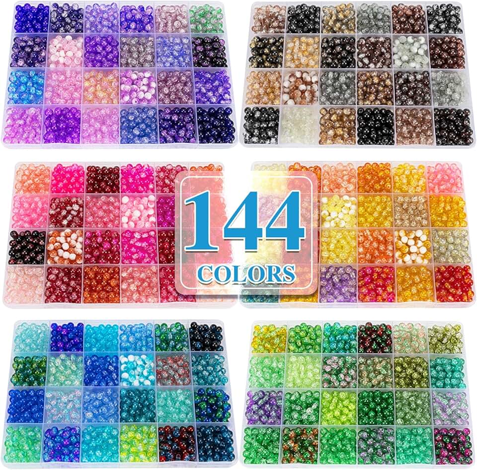 7200pcs 144 Colors 6mm Crackle Glass Beads for Jewelry Making