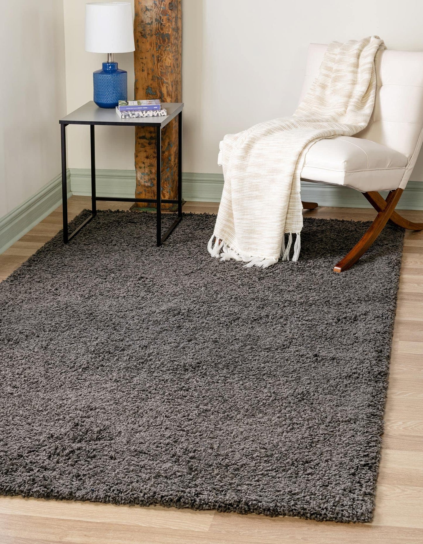 Solo Solid Shag Area Modern Plush Rug Lush  Soft, 3 ft 3 x 5 ft 3, Graphite Gray