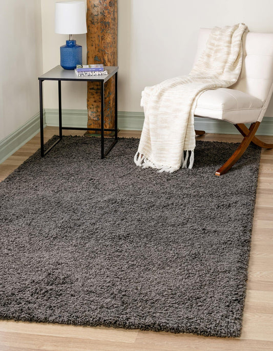 Solo Solid Shag Area Modern Plush Rug Lush  Soft, 3 ft 3 x 5 ft 3, Graphite Gray