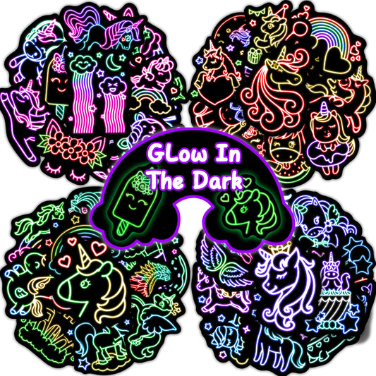 50 Glow-in-the-Dark Unicorn Water Bottle Stickers for Kids