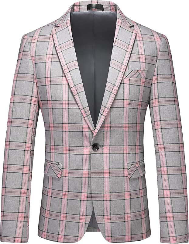 Men's Lightweight Casual Plaid Blazer