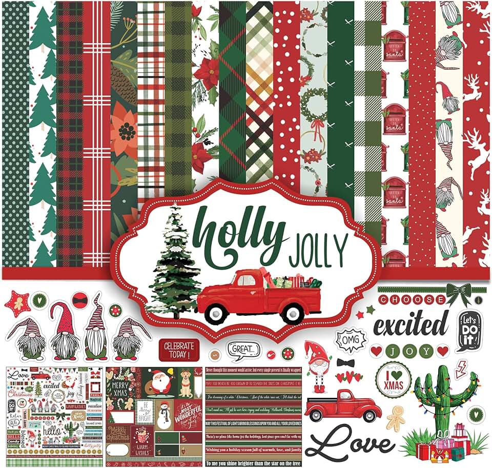 Red and Green Christmas Double-Sided Scrapbook Paper Pack