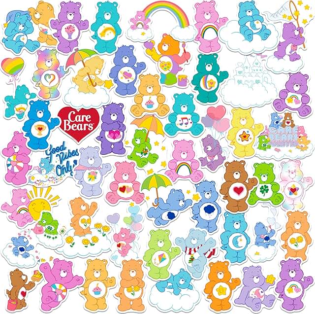 50-Count Large Vinyl Care Bears Sticker Pack