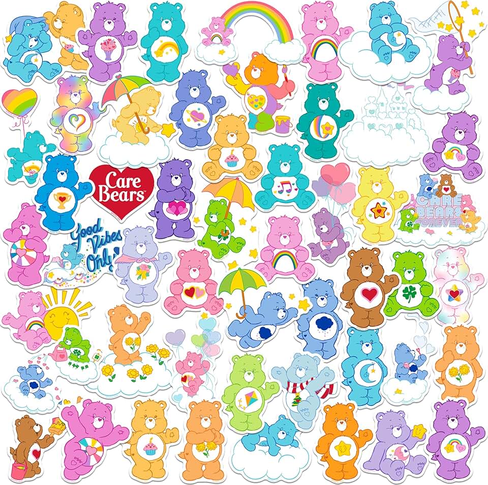 50-Count Large Vinyl Care Bears Sticker Pack