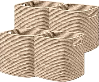 Set of 4 Cotton Rope Storage Baskets, 11x10.5x10.5 Inches